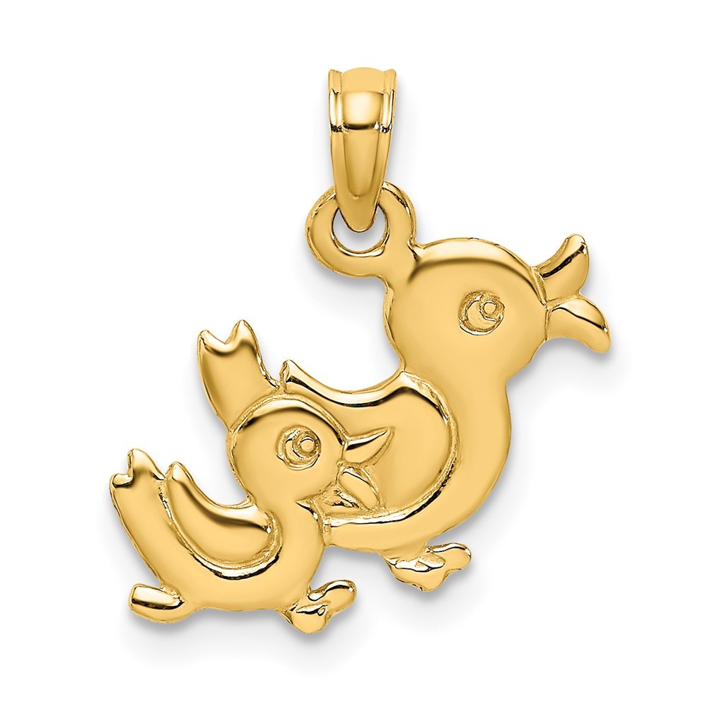 10k Yellow Gold Mini Animal Bird 3-D Two Ducks Necklace Charm Pendant
